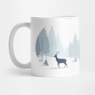 Snowy Lone Deer Christmas Winter Snow Forest Landscape Mug